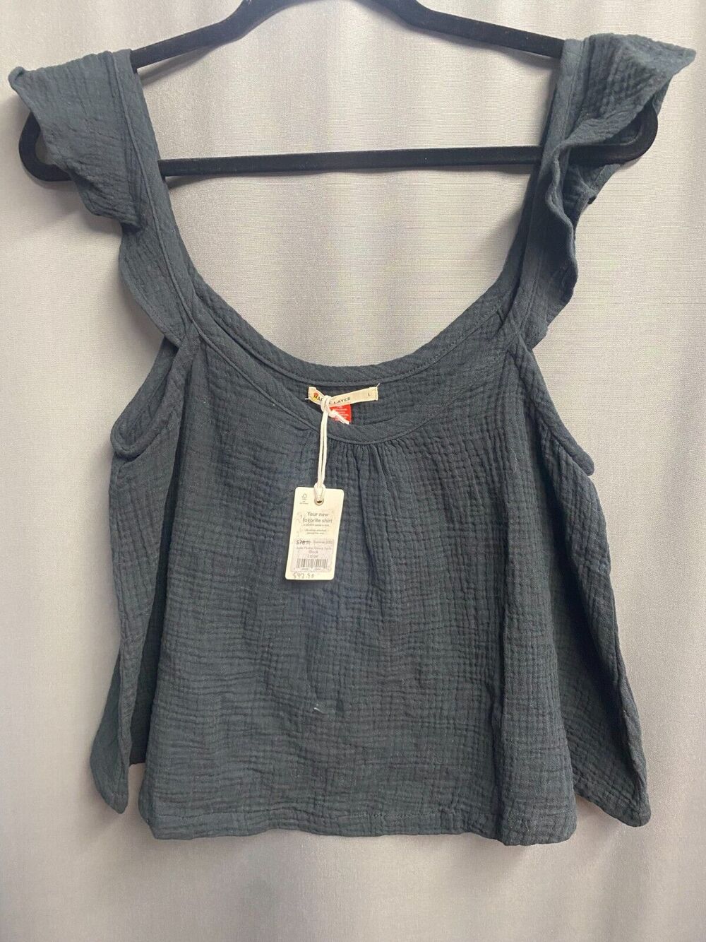 Marine Layer Cropped Blouse Top Womens Large Gray Scoop Neck Flutter Sleeve B55